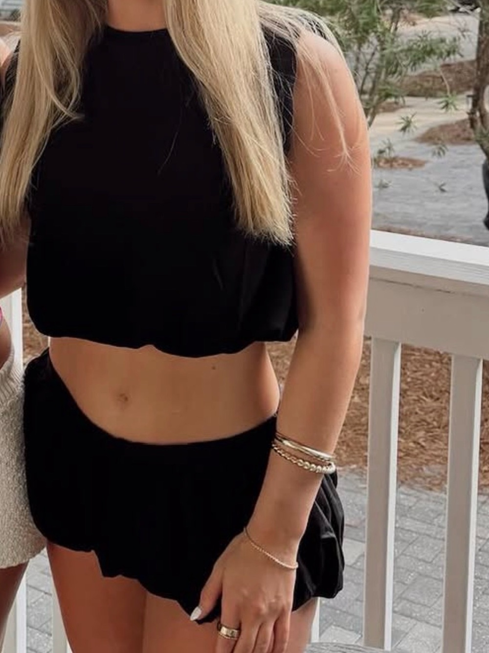 Lioness Black Cropped Tank Top and bubble shorts